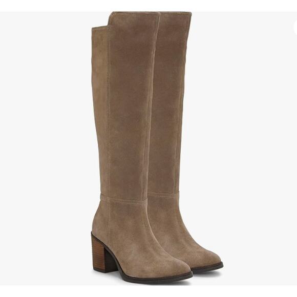 NEW Lucky Brand Women's Bonnay Knee-High Leather Wide Calf Boot Size 7W Taupe - Picture 1 of 12